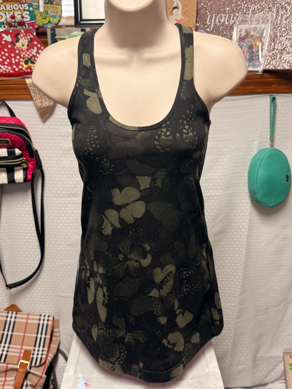 lululemon athletica Black Tank with Olive Floral Print